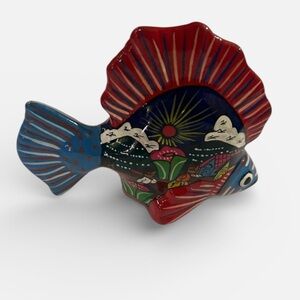 RARE vintage Mexican Isidoro Talavera fish folk art hand painted textured